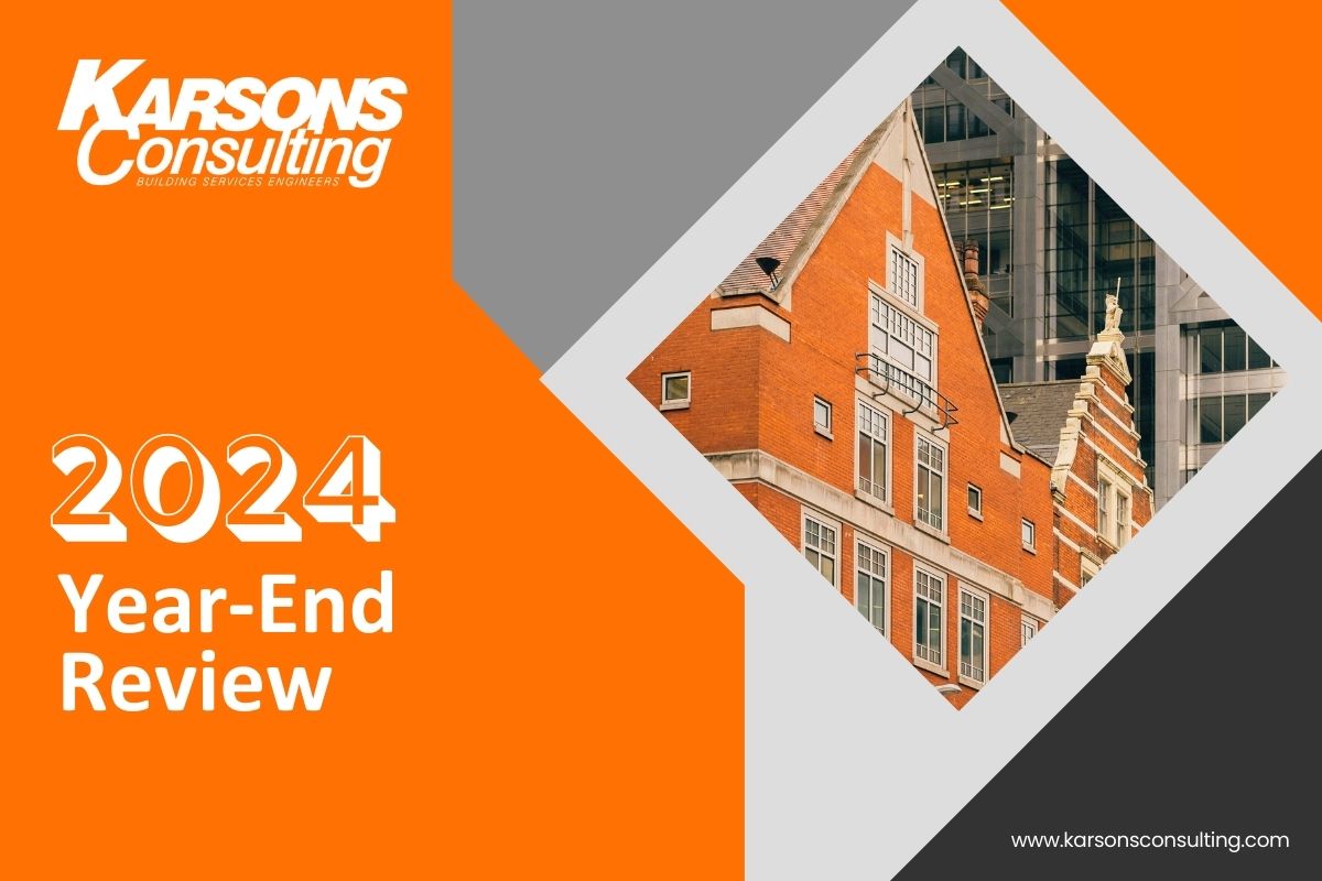 2024 Year-End Review cover image featuring a red brick building, Karsons Consulting logo, and modern cityscape backdrop